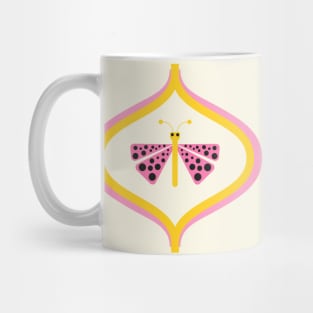 Pink and yellow cute retro butterfly with black dots Mug